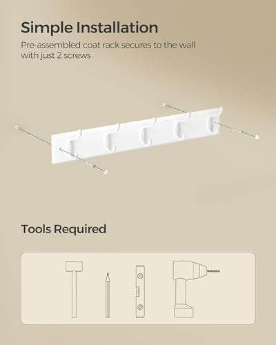 SONGMICS Wall-Mounted Coat Rack, Hook Rack, 5 Dual Metal Hooks, for Coats, Bags, Keys, in The Entryway, Bedroom, Living Room, White ULHR235W01 - color: White, size: 1 Pack-5 Hooks