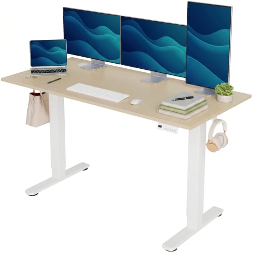 Claiks Electric Standing Desk 55 x 24 Inches, Motorized Sit Stand Desk with 3 Memory Presets & Cable Management, Spacious Ergonomic Computer Workstation for Dual Monitors & Gaming Setup, Nature - color: Nature, size: 55 Inch