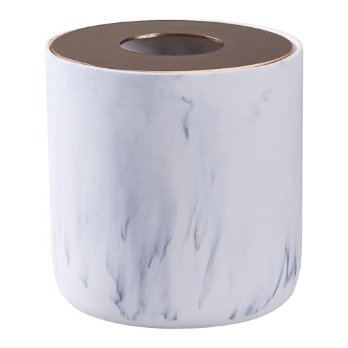 White Marble Textural Mini Trash Can with Rose Gold Stainless Steel Lid, Small Countertop Trash Can for Bathroom Kitchen,Desk Trash Can,Table top Mini Garbage Cans,Resin Tiny Waste Basket for Vanity - color: Marble White