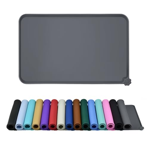 Reopet Silicone Pet Feeding Mat - Waterproof & Non-Slip Dog Cat Placemat | High Raised Edges Prevent Food & Water Spills to Protect Floors, Easy to Clean, Fit for Dog Cat Bowls - color: Grey, size: 18.5" x 11.5"