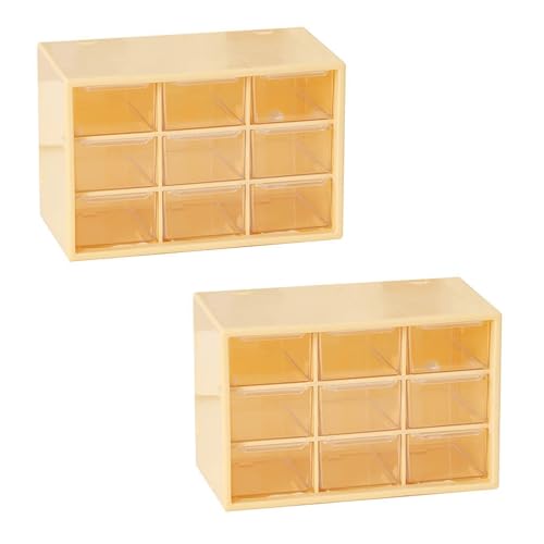 Feadily 2PCS Small Drawer Organizer for Desk, Desktop Drawer Organizer with 9 Clear Drawers, Plastic Desktop Storage Drawers 7.1 Inch x 3 .9 Inch x 4.7 Inch, Yellow - color: Yellow, size: 2PCS