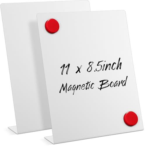 Fainne 2 Pcs Magnetic Board Stand Metal Magnet Bulletin Board Magnet Display with Easel for Tabletop for Back to School Memo Menu Table Office Kitchen Supplies (White,11 x 8.5 Inches) - color: White, size: 11 x 8.5 Inches
