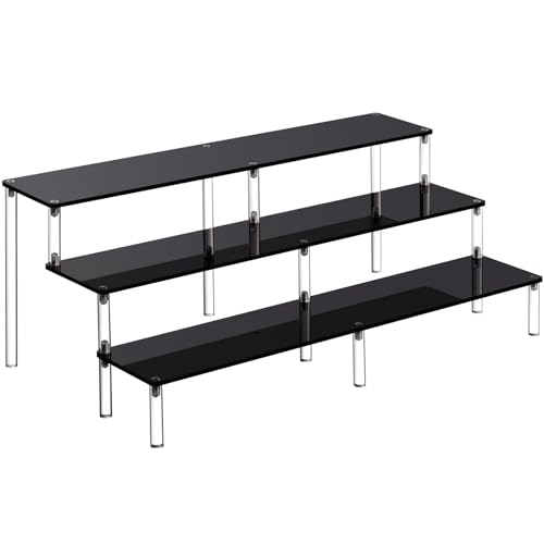 HENABLE Black 14.8 IN Large Acrylic Perfume Organizer Stand, Clear Display Risers for Perfume, Cologne, Cosmetic, Skincare, Funko POP, Dessert Display, Cupcake Stand Holder - size: Black 3-Tier Large 14.8IN