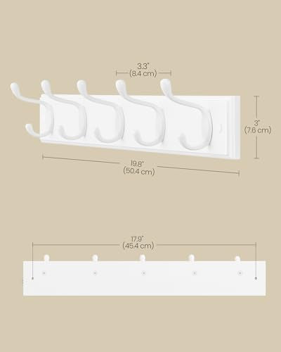 SONGMICS Wall-Mounted Coat Rack, Hook Rack, 5 Dual Metal Hooks, for Coats, Bags, Keys, in The Entryway, Bedroom, Living Room, White ULHR235W01 - color: White, size: 1 Pack-5 Hooks