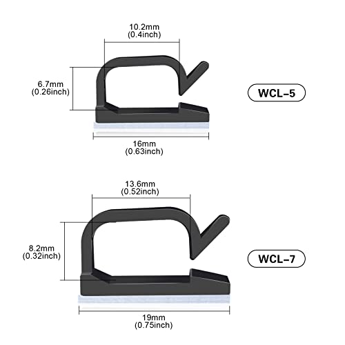 XHF 3/4” Adhesive Cable Wire Clips Black 60PCS, Cable Staples Outdoor Cable Management Wire Organizer Cord Holder for Under Desk, Car, Wall, TV PC Ethernet Cable - color: Black, size: 3/4"-60PCS