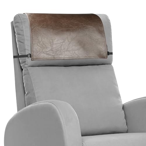 Headrest Cover for Recliner Chair Recliner Head Rest Protector Faux Leather Headrest Cover with Elastic Straps 17 x 27In (Brown) - color: Brownish, size: 17x27 in