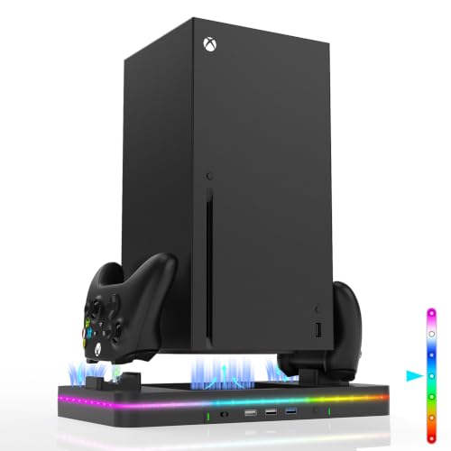Charging Stand with Cooling Fan, CODOGOY Vertical Stand Compatible with Xbox Series X/S Console and Controller, Vertical Dual Controller Charger Station Dock Accessories with 3 USB Ports,Black - color: Black