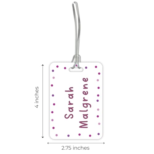 Personalized Pink Polka Dot Luggage Tag / 2.75" x 4" Custom Abstract Bag Tag/Double Sided Durable Plastic Luggage Tag with Plastic Strap/Made in The USA - style: Pink Dots