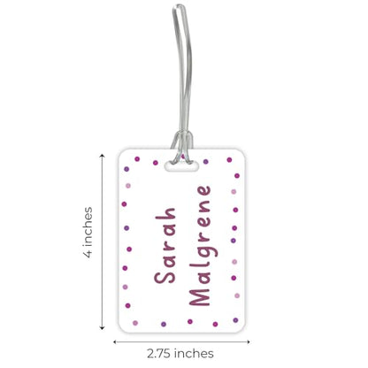 Personalized Pink Polka Dot Luggage Tag / 2.75" x 4" Custom Abstract Bag Tag/Double Sided Durable Plastic Luggage Tag with Plastic Strap/Made in The USA - style: Pink Dots