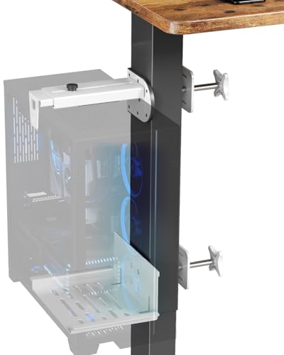 JOY worker Under Desk PC Mount for Standing Desk, Clamp-On Desk Leg Computer Mount, No Drilling, Adjustable Computer Case CPU Holder Holds Up to 44lbs, White PC Tower Mount - color: White, style: Basic