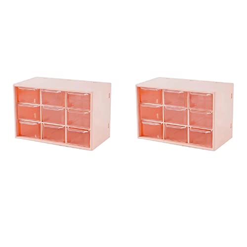 Feadily 2PCS Small Drawer Organizer for Desk, Desktop Drawer Organizer with 9 Clear Drawers, Plastic Desktop Storage Drawers 7.1 Inch x 3 .9 Inch x 4.7 Inch, Pink - color: Pink, size: 2PCS