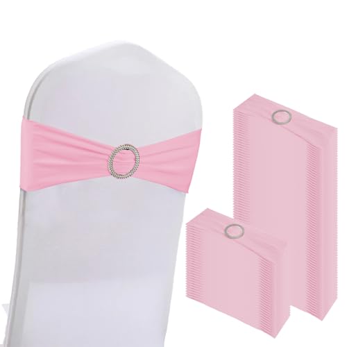 WJWHQ 100PCS Spandex Stretch Chair Sashes Bows Elastic Chair Cover Bands Ties with Buckle Slider for Wedding Party Reception Events Universal Ceremony Banquet Decorations(Pink) - color: Pink