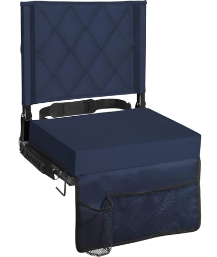 Sheenive Stadium Seats for Bleachers with Back Support, Bleacher Seats with Backs and Cushion Wide, Padded Portable Folding Comfort Stadium Chair with Shoulder Strap,Perfect for Sport Events Navy Blue - color: Navy Blue
