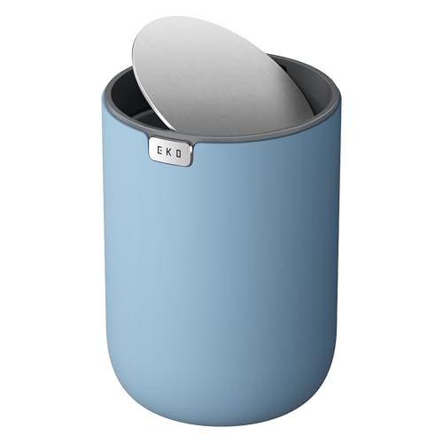 EKO Fandy 0.58 Gal/2.2L Mini Trash Can with Lid, Swing-Top Desktop Trash Can for Bathroom, Countertop, Vanity, Desk or Office, Small Garbage Bin (Blue) - color: Blue, size: 2.2 Liters