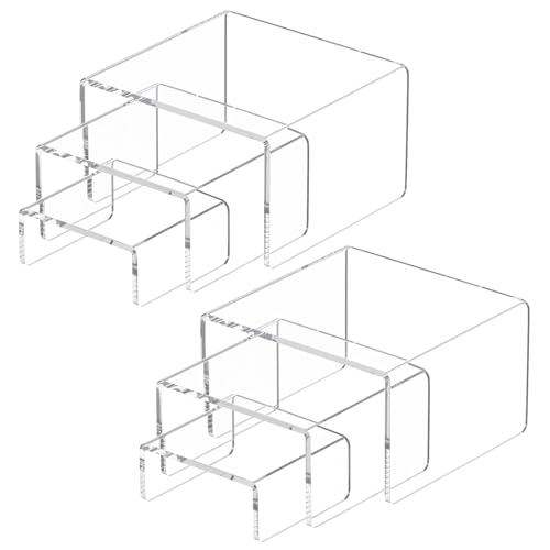 NIUBEE Acrylic Display Risers Stand 2 Sets,3 Steps Clear Riser Shelf Showcase for Amiibo Funko POP Figures -3"x3"x4" - size: (3,3,4)" x2Set