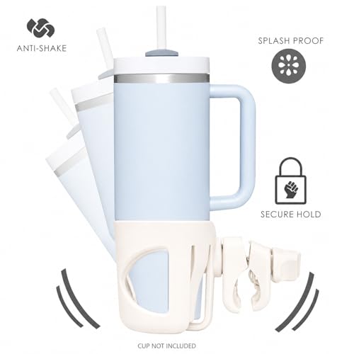 New Stroller Cup Holder for Stanley Quencher H2.0 (30 & 40 Oz. Models), Also Compatible with Stanley IceFlow (20 & 30 Oz. Models) - Almond White - color: Almond White