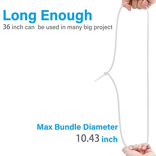 Long White Zip Ties 36 inch Heavy Duty, Premium Large Zip Ties 36 inch Cable Ties with 175 lbs Thick Zipties for HVAC Outdoor use, 12 PCS - color: White
