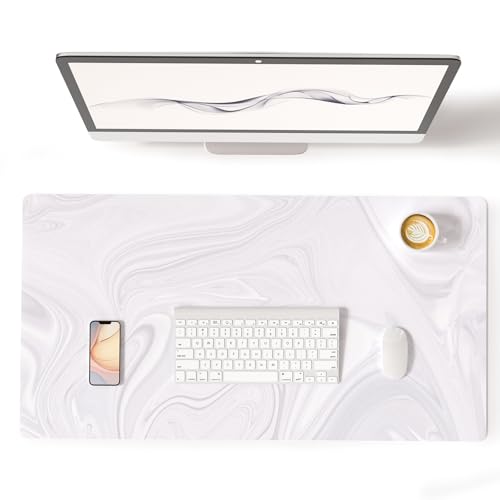 Colorful Star White Marble Large Mouse Pad, Waterproof Office Desk Mat, Non-Slip Computer Gaming Mouse Pad, XXL PC Laptop Protector Pads, PU Leather Desk Writing Pads for Office Home, 31.5" x 15.7" - color: White Marble, size: 31.5" x 15.7"