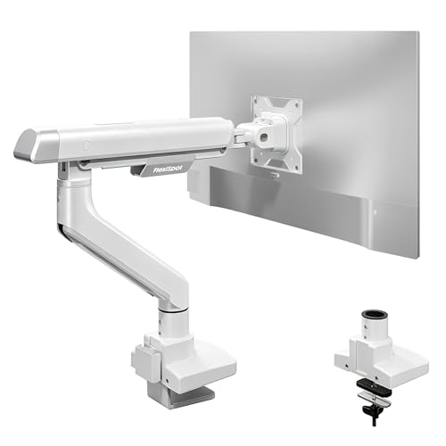 FlexiSpot Single Monitor Arm, Premium Aluminum Monitor Desk Mount Fits Screen up to 39 Inches, Fully Adjustable Monitor Stand with C-Clamp & Grommet Base, Holds 6.61 to 26.46 lbs, White - color: White, size: MAX 39"/26.46 lbs