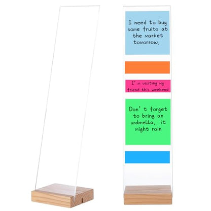 Monitor Memo Board with Removable Wooden Base Acrylic Portable Sticky Note Holder for Computer Monitors Office Desk Accessories, No Screen Damage, Fits Any Laptop and Desktop (2 Pcs)