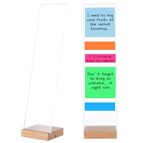 Monitor Memo Board with Removable Wooden Base Acrylic Portable Sticky Note Holder for Computer Monitors Office Desk Accessories, No Screen Damage, Fits Any Laptop and Desktop (2 Pcs)