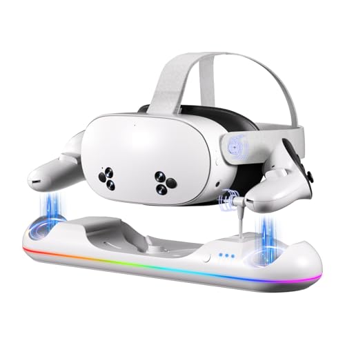 GearSpire Charging Dock Station for Quest 2/3/3S, White RGB LED Stand with USB-C Fast Charging, Controller Charger, VR Headset Accessories
