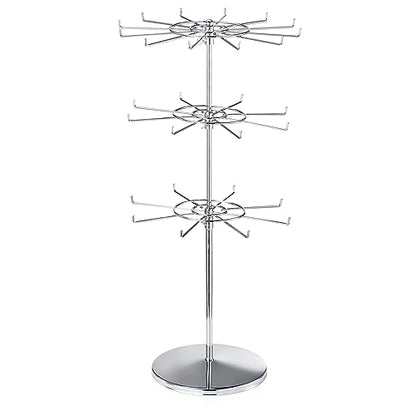 Polmart Heavy Duty Dual Heights (Stand & Tiers) Adjustable Countertop Spinner Display Stand (Silver, 3-Tier) - color: Silver