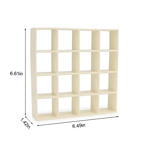 Miniature Furniture Storage Rack 1/12 Dollhouse Furniture 16 Grid Shelf Bookshelf Display Shelf Wall Rack Stand Mini House Scene Decoration (Beige) - style: Beige