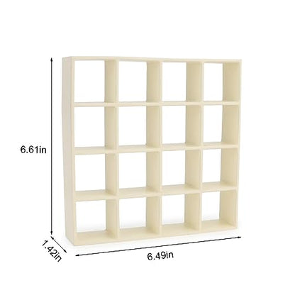 Miniature Furniture Storage Rack 1/12 Dollhouse Furniture 16 Grid Shelf Bookshelf Display Shelf Wall Rack Stand Mini House Scene Decoration (Beige) - style: Beige