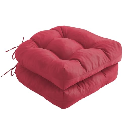 IPYNBAP Outdoor Chair Cushions Set of 2, Patio Chair Cushions with Ties, 17x17+4” Tufted Outdoor Seat Cushions, Waterproof Patio Furniture Cushions, Outdoor Dining Chair Pads, Burgundy - color: Burgundy, size: 17*17+4”/2pcs