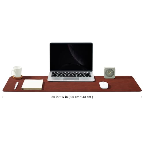 Distressed Leather Desk Mat - Non-Slip PU Desk Pad for Office and Home - Desk Organization and Accessories - Ideal for Large Mouse Pad and Desk Mats on Top of Desks(Mahogany,36"x 17") - color: Mahogany, size: 36" x 17"