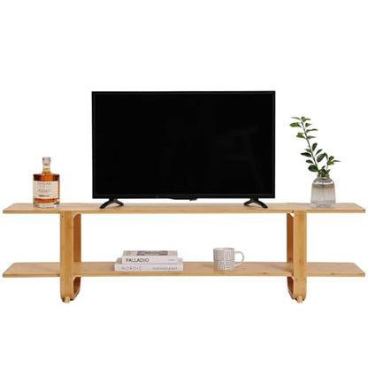 Tiita Bamboo TV Stand for 55 Inch TV, Entertainment Center with 2 Open Shelf, Mid Century Modern Media Console for Living Room, Bedroom, Wood - color: Wood