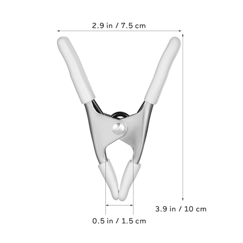 5 Pcs Spring Clamps, Housoutil 4 Inch Large Heavy Duty Metal Spring Clips Clamps with Protected Handles and Tips for Crafts Balloon Arch Photography Backdrop Stand Pool Cover Clips, White
