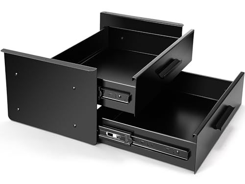 Menkxi 16'' Under Desk Drawer Slide-out Steel Under Counter Drawers Storage Organizer Large Hidden Pull-out Tray for Table Desks Home Office Workstation(Black,2 Layer) - color: Black, style: 2 Layer