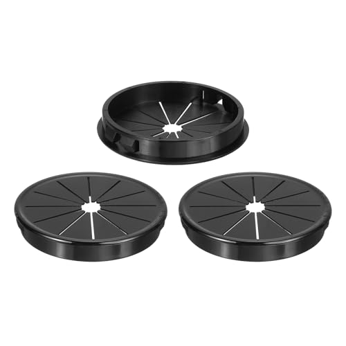 uxcell 3Pcs Desk Grommet Black, Snap Bushing Grommet with Shutter for Holes with 2.76"(70mm) Mounting, Round Nylon Snap in Cable Desk Grommet for Cables and Cords Management - size: 70mm