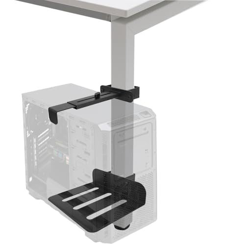Under Desk PC Mount for Standing Desk, Heavy Duty Clamp-On Computer Tower Mount Adjustable Height & Width No Drilling CPU Holder