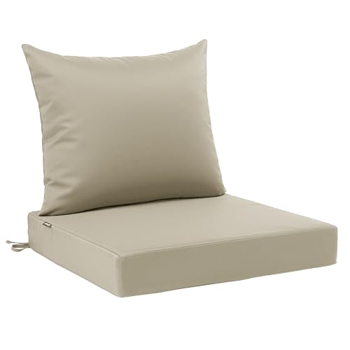 Favoyard Outdoor Seat Cushion Set 22 x 22 Inch Waterproof & Fade Resistant Patio Furniture Cushions with Removable Cover Deep Seat & Back Cushion with Tie Straps for Chair Sofa Couch - color: Beige, size: 22 x 22 Inch