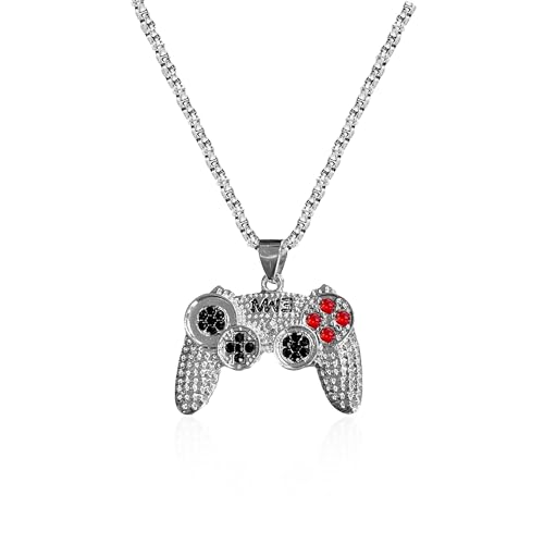 Colorful Crystal Game Controller Necklaces Punk Hip Hop Friendship Game Console Necklace for Best Friends - color: Silver