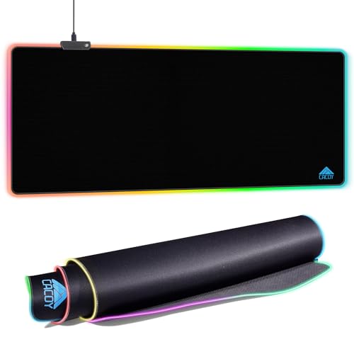 Cacoy 48" x 20" RGB Gaming Mouse Pad XXL, Large LED Mouse Mat with 9 Lights Modes, Lighting Up Desk Mat for Keyboard and Mouse, Extended Desk Pad Protector, Non-Slip Base Mousepad Accessories, Black - color: Rgb, size: 48" x 20"