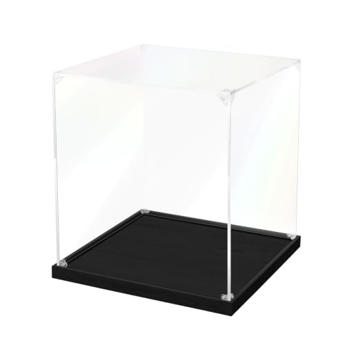 JUJOMAT Acrylic Display Case for Collectibles Clear Acrylic Display Box for Lego Action Figures Doll Hobby, Dustproof Stackable Storage Case, Assembly Required, Black Base (11 x 11 x 12 inches) - color: Black, size: 11 x 11 x 12 inches