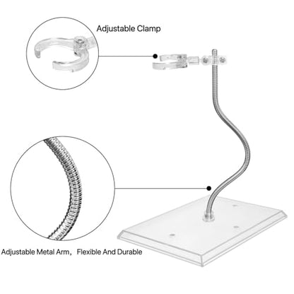 Action Figure Stand with Adjustable Metal Arm, Action Figure Display Holder Stand Compatible with 6 Inch Marvel Legends, HG RG BB SD SHF & Gundam 1/144 Models, Comes with Screwdriver（2Pcs Clear）