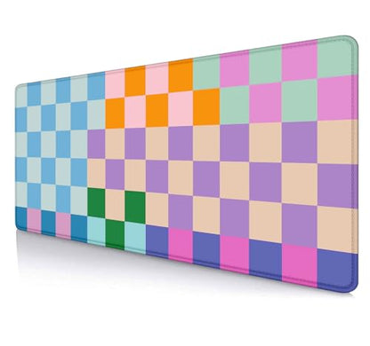 Colorful Checkered Desk Mats, Retro Purple Pink Blue Green Large Desk Pad, Aesthetic Desktop Mat, Writing Mat, Non-Slip Rubber Gaming Mouse Pad for Laptop Computer Office, 31.5 X 11.8 in - color: Colorful Checkered