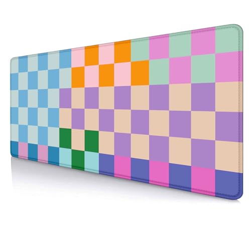 Colorful Checkered Desk Mats, Retro Purple Pink Blue Green Large Desk Pad, Aesthetic Desktop Mat, Writing Mat, Non-Slip Rubber Gaming Mouse Pad for Laptop Computer Office, 31.5 X 11.8 in - color: Colorful Checkered