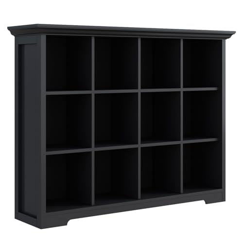 OSCHF Cube Storage Bookcase with Base - Wooden 3 Tiers Floor Standing Open Shelf Cabinet for Home and Office, 12-Cube Lattice Bookshelf, Black - color: Black, size: 12-Cube