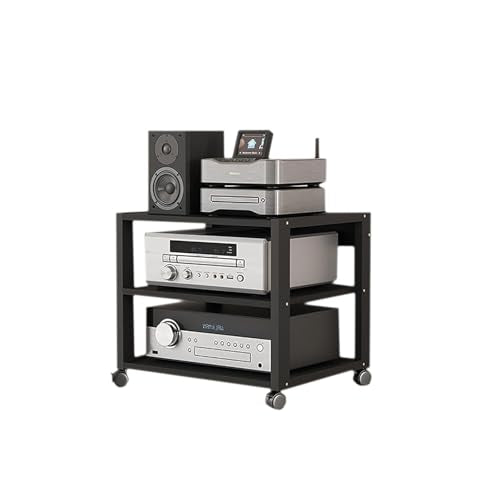3 Tier Audio Rack Tower, CD Record Player Stereo Receiver AV Equipment Cabinet Display Rack, Weight Capacity 661 lbs, with Adjustable Wooden Shelves for Home (3 Tier Black) - size: 3 Tier Black