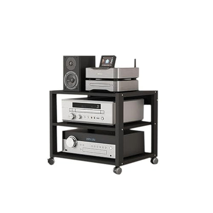 3 Tier Audio Rack Tower, CD Record Player Stereo Receiver AV Equipment Cabinet Display Rack, Weight Capacity 661 lbs, with Adjustable Wooden Shelves for Home (3 Tier Black) - size: 3 Tier Black