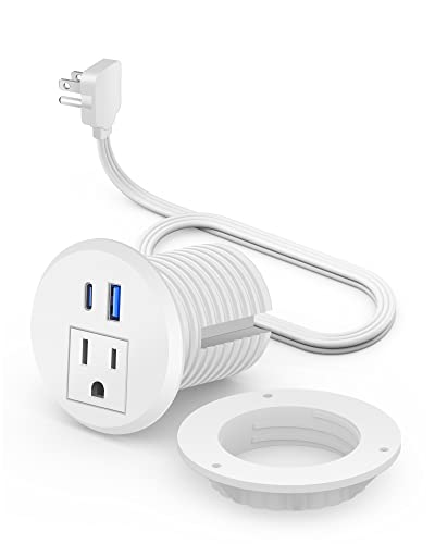 2 inch Desk Power Grommet with PD 20W USB C,Ultra-Flat Plug Power Strip,Recessed Outlet,Desktop Power Grommet for Office PC Desk Cable Cord Cover,Table Outlets for Home, Office,6 ft Cable(White) - color: White, size: 20W USB-C Port