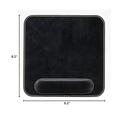 Londo Top Grain Leather Mouse Pad with Wrist Rest – Ergonomic Support, Non-Slip Base, Smooth Surface - color: Black
