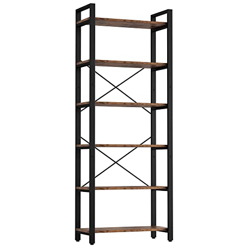 IRONCK Bookshelf 6-Tier Ladder Shelf 110lbs Display Shelf Vintage Industrial Style Bookcase for Home Office, Living Room - color: Vintage Brown