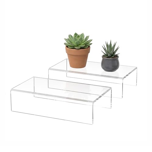 Sezanrpt Acrylic Shelf Riser 8x4.3x2 pack of 2, Clear Display Shelf 8” for Shoes, Glasses, Plants, Home Decors, Perfume, 8x4.3x2 Inch - color: Clear, size: 8x4.3x2 Inch